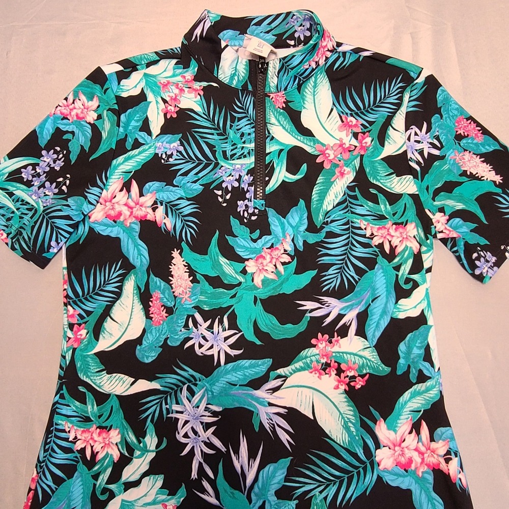 Tommy Bahama Golf Dress‎ Womens S Black Floral Quarter Zip Flounce Hem Athletic